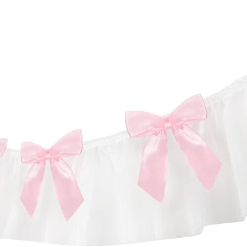 Bow Garland Banner, Pink Bow Birthday Party Decorations, 5.1ft Lace and Satin Ribbon Bows Hanging Banner with 7 Bows for Coquette Birthday Bachelorette Party Wedding Engagement Decor