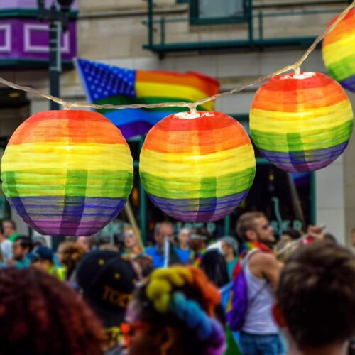 Pride Decorations Rainbow Lantern Pride Lights Gay Pride Nylon Lanterns 9.4Ft Battery Operated Ball Rainbow Lights 10 Count Lantern String Lights Decor for Pride Month, Room, Yard, Party