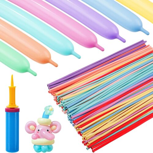 100 Pcs 260Q Balloons Kit with Pump - Kids Premium Latex Twisting Long Balloons to Make Animals Flowers, Pastel Color Party Balloons for Boys Girls Christmas Birthday Gifts Clowns Wedding Decoration