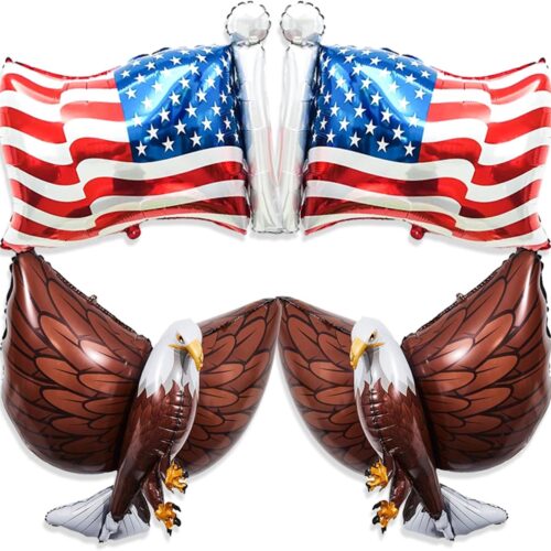 4 PCS American Flag Balloons Eagles Balloon, Large 3D Eagle Balloon Patriotic Balloons for 4th of July Party Decorations Red White Blue Decorations