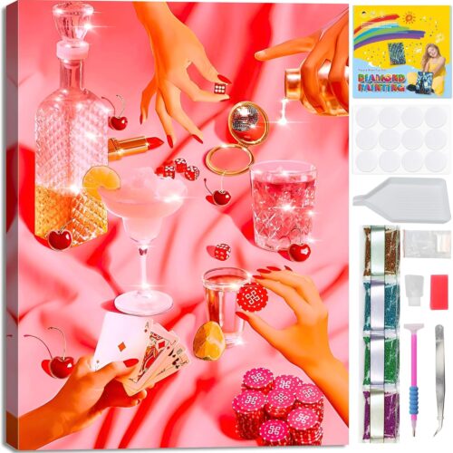 Rretro Poker with Frames Diamond Art Kits for Adults,Beautiful Gift Box Bar Diamond Painting Kits,Dots Round Full Drill Crafts for Wall Decor Gift-Image Size 8x12in