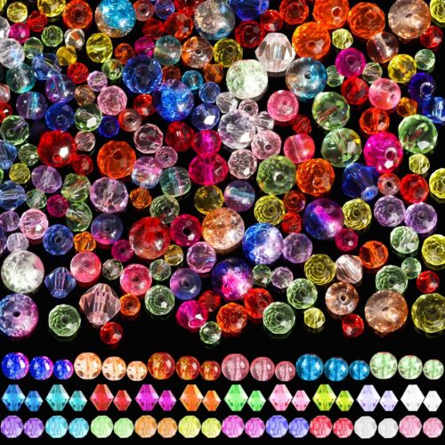 1300PCS Glass Beads for Jewelry Making Colorful Rainbow Craft Crystal Beads Assorted Colorful Loose Beads with Box for Making Necklaces, Earrings, Decorations, Clothing Accessories, Bracelets
