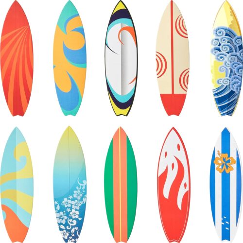 60 Pcs Surfboard Cutouts Decor Surfboard Wall Decoration Summer Surf Board Decor for Wall Classroom Bulletin Surf Party Garland Cut out Tropical Beach Hawaii Paper Sign Decoration,10 Styles