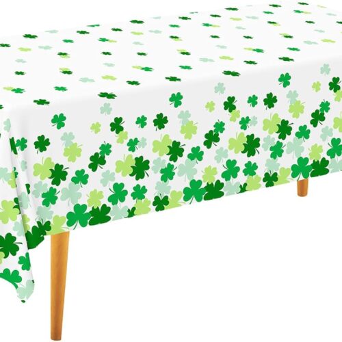 St. Patrick's Day Party Supplies - Irish Themed Lucky Shamrock Plastic Tablecloth | 54 x 108 Inch Disposable Table Cover for Festive St. Patrick's Day Party Decorations
