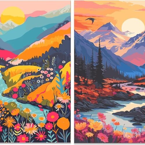 2 Pack Diamond Painting Kits for Adults, Landscape 5D Diamond Art Kits for Beginner Flowers Sunrise DIY Full Drill Diamond Dots Crystal Craft Kits for Home Wall Decor Gifts 12X16 inch