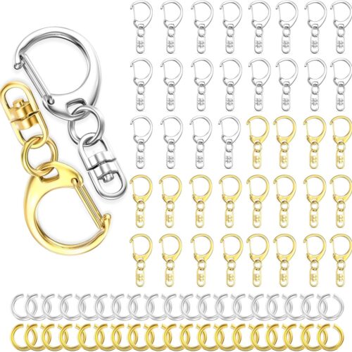 50Pcs Lobster Claw Clasps for Keychain Clip, Swivel Snap Hooks Silver and Gold Key Chain Rings DIY Making Kit for Crafts