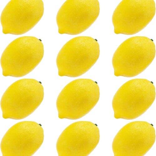 12 Pieces Artificial Lemons Fake Fruit Lifelike Faux Lemon Plastic Yellow Lemons Decor for Home Kitchen Photo Prop
