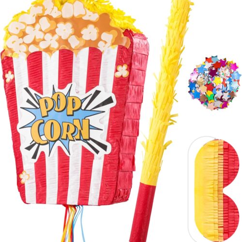 Popcorn Piñata Large Circus Piñata for Birthday Carnival Circus Themed Parties Great Party for Kids Boys Grils Holiday Celebration (16.9×11.8×3.54in)