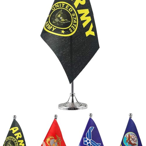 US Army Gold Crest Table Flag stick Small Mini United States Military Polyester flag Office Table Flag on Stand Base,for Army Party Events Celebration Decorations Supplies