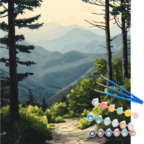 Great Smoky Mountains Paint by Numbers, Easy Canvas Paint by Numbers for Adults, Great Smoky Mountains National Park Paint by Number Kits, Gift Home Wall Decor - Mount Tree Landscape(16x20inch)