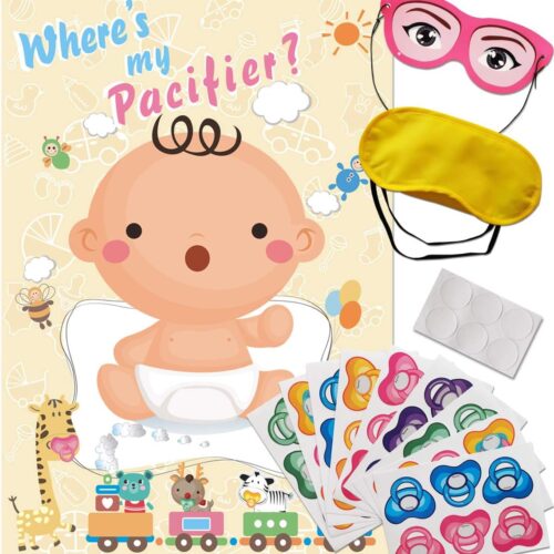 Pin The Pacifier on The Baby Game - Baby Shower Party Favors and Game - Pin The Dummy on The Baby Game