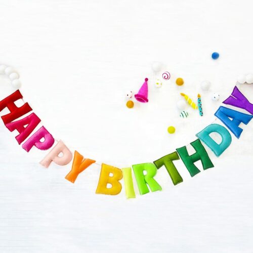 Pre-Strung Happy Birthday Banner - Felt Ball Garland - HAPPY BIRTHDAY Garland, Rainbow Birthday Decorations, Personalized Happy Birthday Sign for Birthday Party Decor, Photo Prop (with white balls)