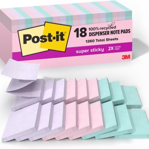 100% Recycled Paper Super Sticky Pop-up Notes, 18 Sticky Note Pads, 3 in. x 3 in.,Wanderlust Pastels, School Supplies and Office Products