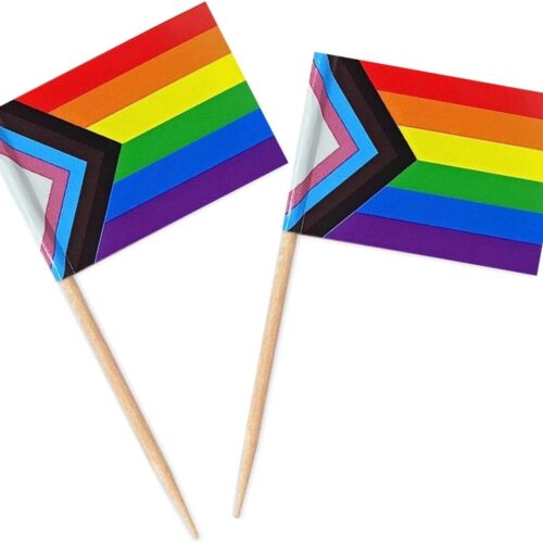 100 Pcs Progress Pride Rainbow Flag Rainbow Toothpick Flags,Small Mini LGBT Cupcake Toppers Stick flags - Rainbow Mardi Gras Events Party Cocktail Fruit Decoration
