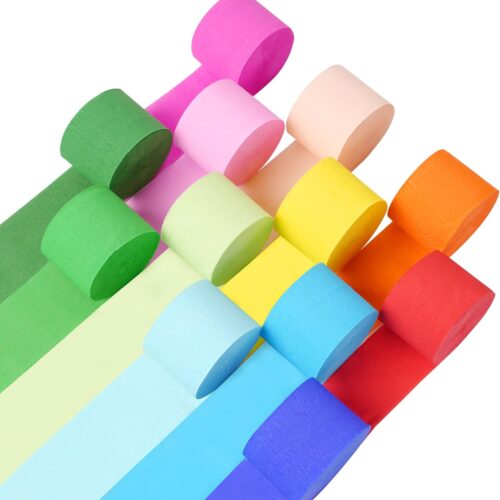 12 Rolls Crepe Paper Streamers - 12 Colors, Colorful Birthday Streamers for Birthday, Wedding, Baby Shower, Ocean, Rainbow, Bachelorette Party Decorations