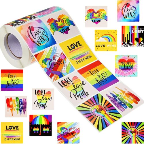 800 Pieces Pride Sticker Bulk LGBTQ Stickers Rainbow Rectangle Pride Support Stickers Love is Love LGBT Accessories for Parades Rainbow Festival and LGBT Group Activities, 12 Styles