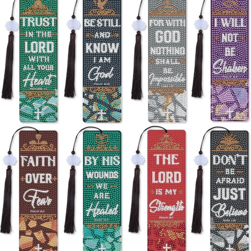 Bible Verse Diamond Art Bookmarks - 8 Pcs Christian Book Mark Diamond Art Kits for Adult, DIY Crafts Gift Diamond Painting Bookmark Kit with Tessels