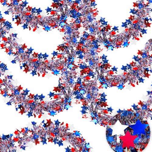 50 FT 4th of July Garland Patriotic Decorations Red White and Blue Garland Patriotic Garlands for Red White and Blue Holiday Party Decor Memorial Day Independence Day 4th of July Decorations