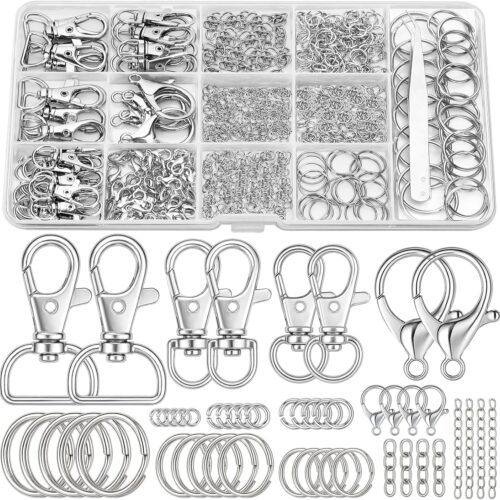 460PCS Keychain Making Kit, Key Chain Clips with Key Rings Bulk, Metal Lobster Claw Clasp, Swivel Snap Hook, Jumprings & Extender Chain for Crafts, DIY Keychain Accessories Supplies