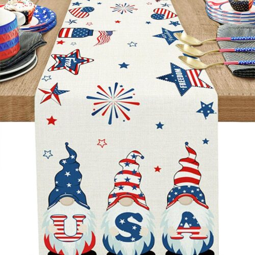 4th of July Table Runner, Memorial Day Table Runners, Patriotic America Table Decoration, Independence Day America Flag Runner for Kitchen Dining Party Home Decor, 13x72 Inch