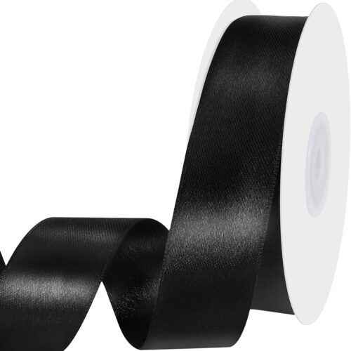 Black Ribbon 1 Inch 30 Yards Double Faced Satin Craft Ribbons for DIY Crafts Gift Wrapping Bow Making Clothing Gifts Graduate Father's Day Decorations