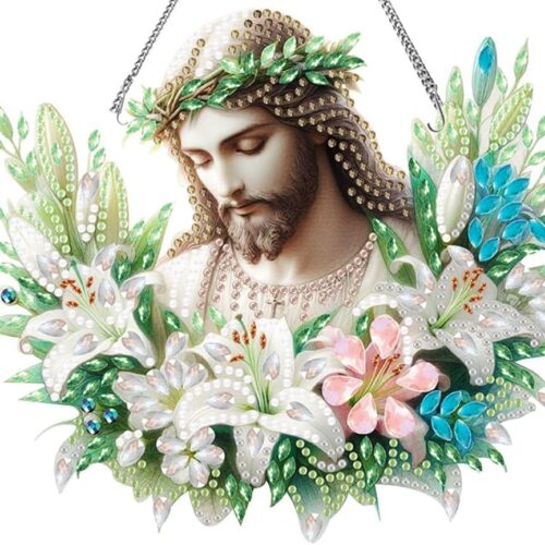 Jesus Bless Diamond Painting Ornaments God Jesus Diamond Art Suncatchers Special Shaped Diamond Painting Pendant for Adult Beginner Wall Window Decor（7.67X7.67 inches）