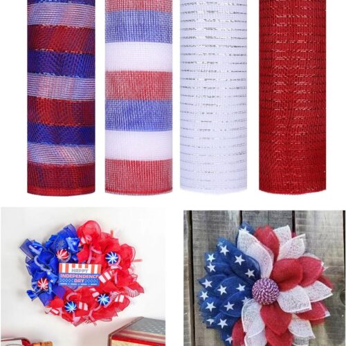 Patriotic Deco Mesh Ribbon Set – 4 Rolls Red, White & Blue Stripes for DIY 4th of July Wreaths, Crafts & Holiday Decorations