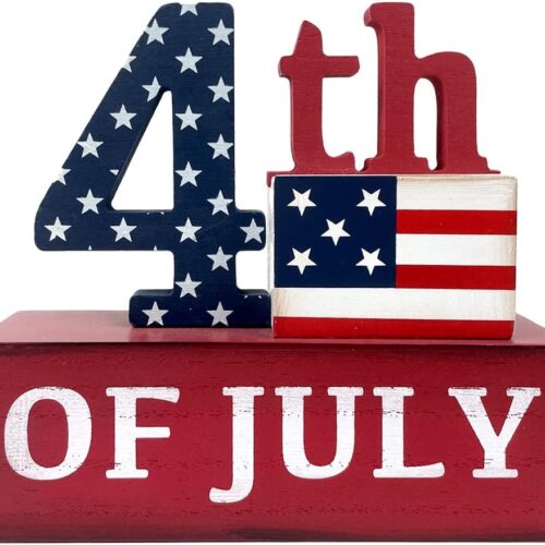 American 4th of July Decorations Patriotic Decor Wooden US Flag Rustic Farmhouse Box Sign Block Home Decor Tabletop for Memorial Day Independence Labor