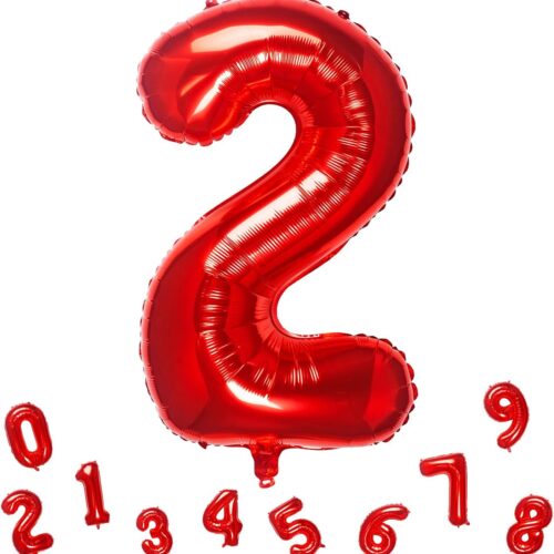 32 Inch Red Number 2 Balloons Foil Ballon Digital Birthday Party Decoration Supplies (Red Number 2 Balloon)