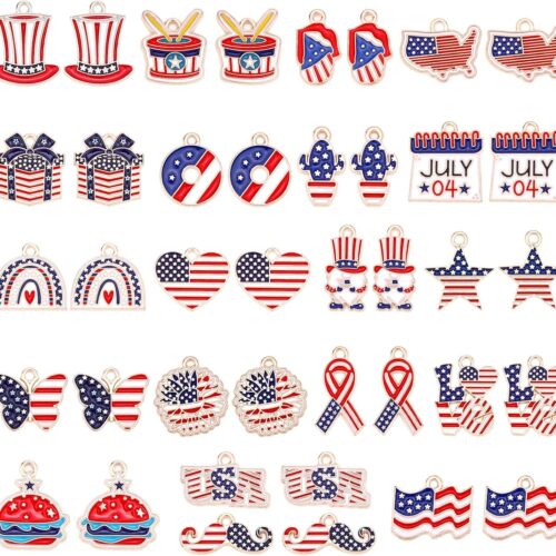 40Pcs/20 Pairs Patriotic Charms, 4th of July Enamel Charms for Jewelry Making, Red White Blue American Flag Independence Day Pendants for Bracelet Necklace Earrings Making