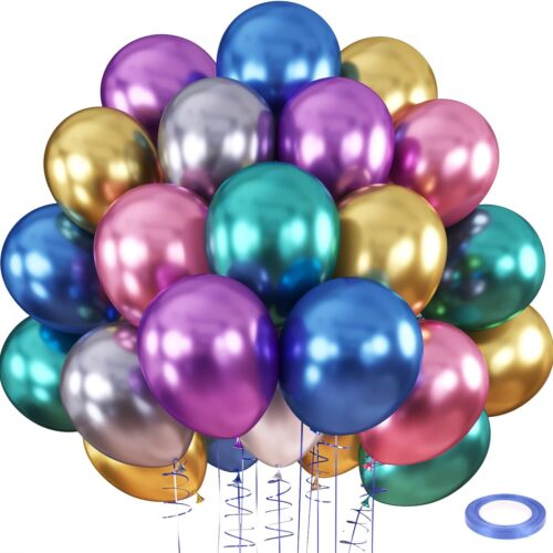 110 Pack Assorted Metallic Balloons 12 Inch, Chrome Latex Party Balloons 6 Gemstones Color for Birthday Party Graduation Anniversary Baby Shower Wedding Decorations