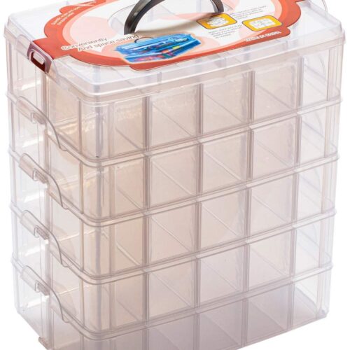 5 Layers Stackable Storage Container Clear 50 Adjustable Compartments,Compatible with Small Toys Arts and Crafts Piping Tips Hardware Storage Organizer