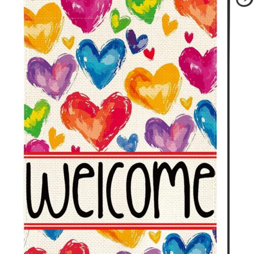 Rainbow Love Hearts Pride Garden Flag 12x18 Inch Double Sided, LGBTQ+ Community Progress Welcome Yard Outdoor Flag