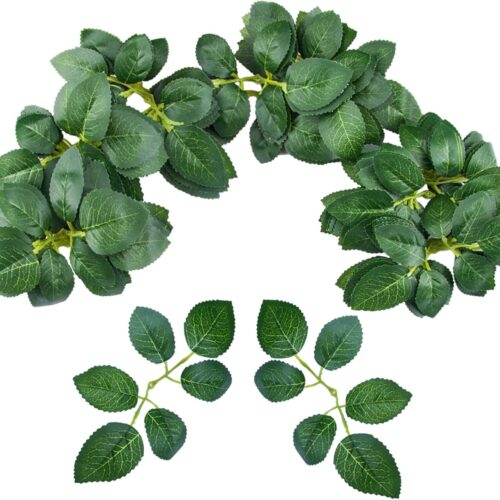 60pcs Bulk Rose Leaves Artificial Greenery Fake Rose Flower Leaves for DIY Wedding Bouquets Centerpieces Party Decorations Rose Vine Wreath Garlands Supplies