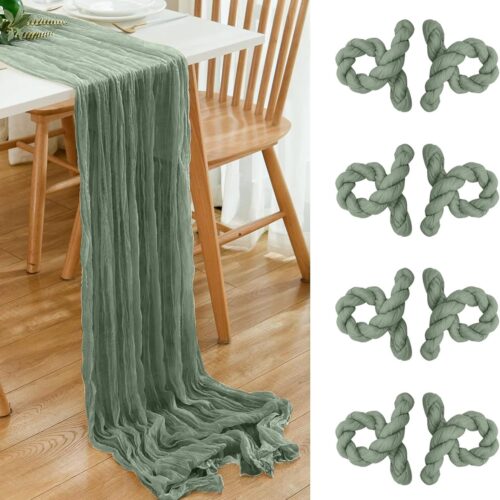 8 Pack 10Ft Sage Green Cheesecloth Table Runner 35x120 inch Boho Gauze Cheese ClothsTable Runners Long Wrinkled Sheer Romantic Table Runner for Wedding Bridal Shower Birthday Party Table Decor