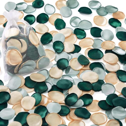 300Pcs Silk Rose Petals Flower Petals for Christmas Weddings Proposal Green Gold Petals Flower Girl Petals Aisle Flower Girl Basket Runner Bridal Shower Table Decor (3 Color Mixes)