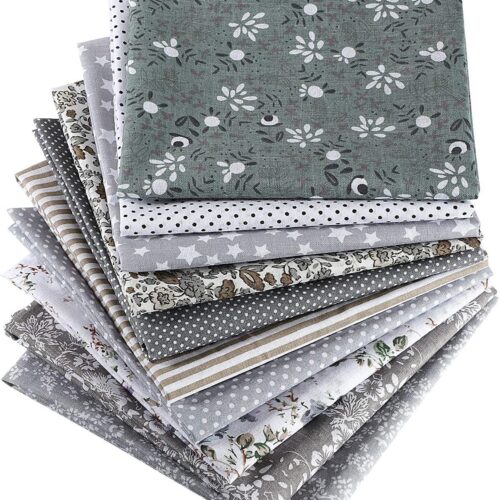 10 Pieces 20 x 20 Inch Squares Floral Patchwork Quilting Gray Square Bundle Sewing Patchwork Fabric Floral Dot Stripe Pattern Fabric for DIY Art Crafts Scrapbooking Hand Sewing Projects