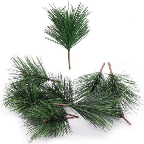 1 Artificial Green Pine Needles Branches Small Twigs Stems Picks for Christmas Flower Arrangements Wreaths and Holiday Decorations, 20 Branch