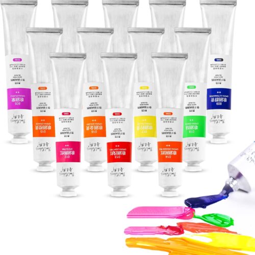 Oil Paint, 12 Neon Colors with High Saturation, 50ml Large Tubes, Faster Drying Time, Art Supplies for Artists, Students, Beginners