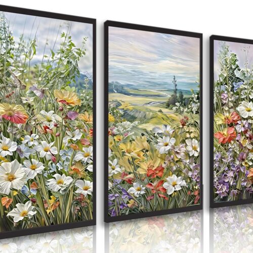 3pce Watercolor Wildflower Wall Art vintage Floral Botanical Poster Colorful Plant Flower Canvas Painting Rustic Cottage Landscape Farmhouse Prints Picture Bedroom Modern wall Decor unframed