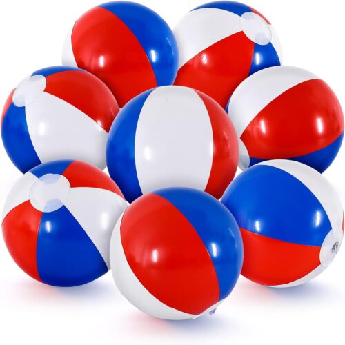12 Pieces 4th of July Inflatable Beach Balls Red Blue White Patriotic Beach Balls 7.9 Inch Summer PVC Pool Toys for Boys Girls Independence Day Beach Party Water Sand Game Supplies