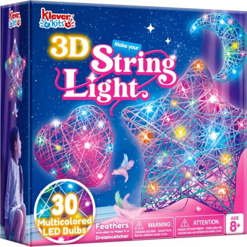 3D String Art Kit for Kids, Light Up String Light Toy with 30 Multi-Colored LED Bulbs, Arts and Crafts Set, Birthday Gifts for Girls and Boys Ages 8+