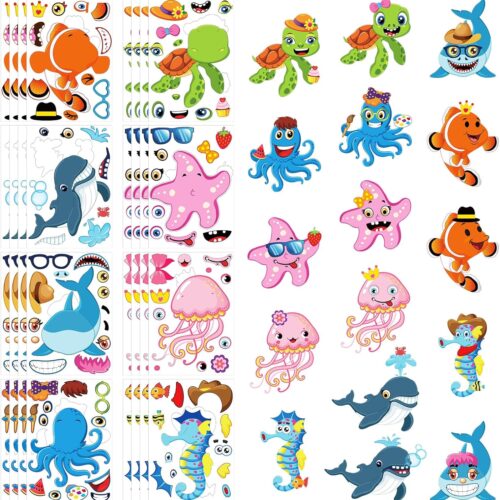 48 Sheets Ocean Stickers for Kids, Make Your Own Under The Sea Life Stickers for Ocean Party Favors Summer Beach Crafts Activities Mermaid Party
