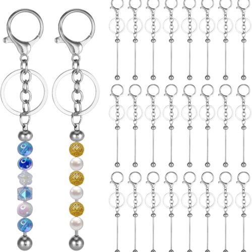 24 Pcs Metal Beadable Keychains, Blank Keychain Making Kit for Craft DIY Gifts,Creative Deaded Keychain Gifts for Women Men,Beadable Keychains Bars DIY for Beads