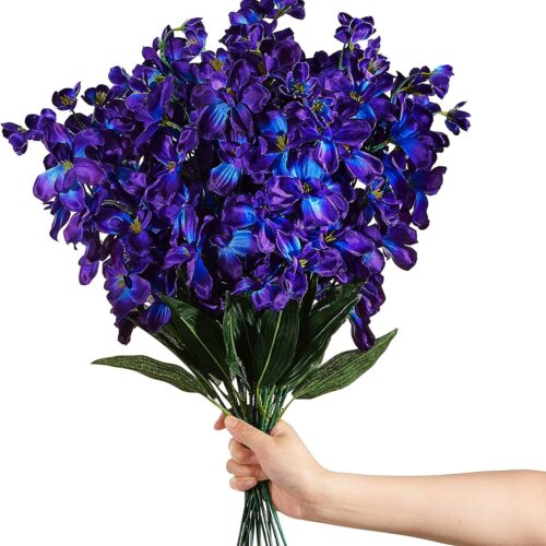 16 Pieces 27 Inches Artificial Purple Blue Orchid Faux Flowers Purple Orchids Silk Flowers for Wedding Dinning Home Restaurant Decoration Bridal Bouquet Corsage Boutonniere Wreath Decor