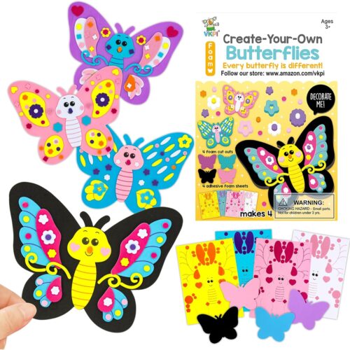 4 Butterflies Foam Art Crafts Gift Kit, Creative Make Your Own Butterflies, Cartoon Paper Craft Projects for Kids Ages 4+ Toddler, Preschool Learning Toy for Birthday Party Favor Supplies