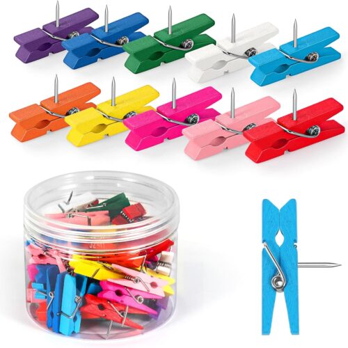 10 Colors Wooden Push Pin Clips 50pcs Colorful Cute Pushpins Fun Thumb Tacks for Bulletin Board Cork Board Wall Corkboard for Offices School Classroom Teacher Decor Supplies Accessories