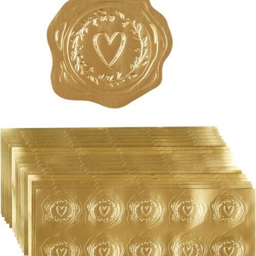 300 Pieces Embossed Gold Foil Stickers Gold Stickers for Envelopes, Wedding Invitations, Christmas Greeting Cards Envelopes (Gold Heart-Love)
