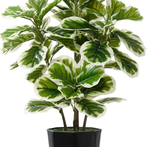 Artificial Fiddle Leaf Fig Tree 5FT - Faux Rubber Plant with Black Diamond Planter - Tall Fake Floor Plant Potted - Artificial Silk Tree for Home Office Living Room Decor Indoor