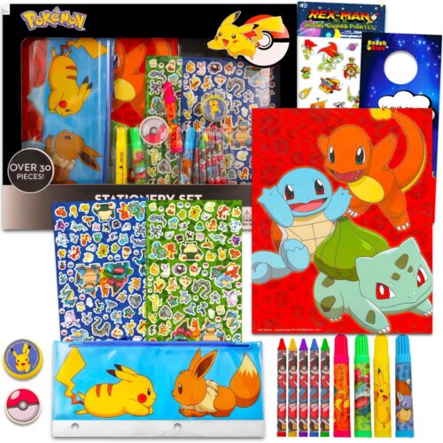 Arts and Crafts Set - Pikachu Drawing Bundle with Coloring Utensils, Sketch Pad, Stickers, and More | Coloring Activities for Boys, Girls, Kids